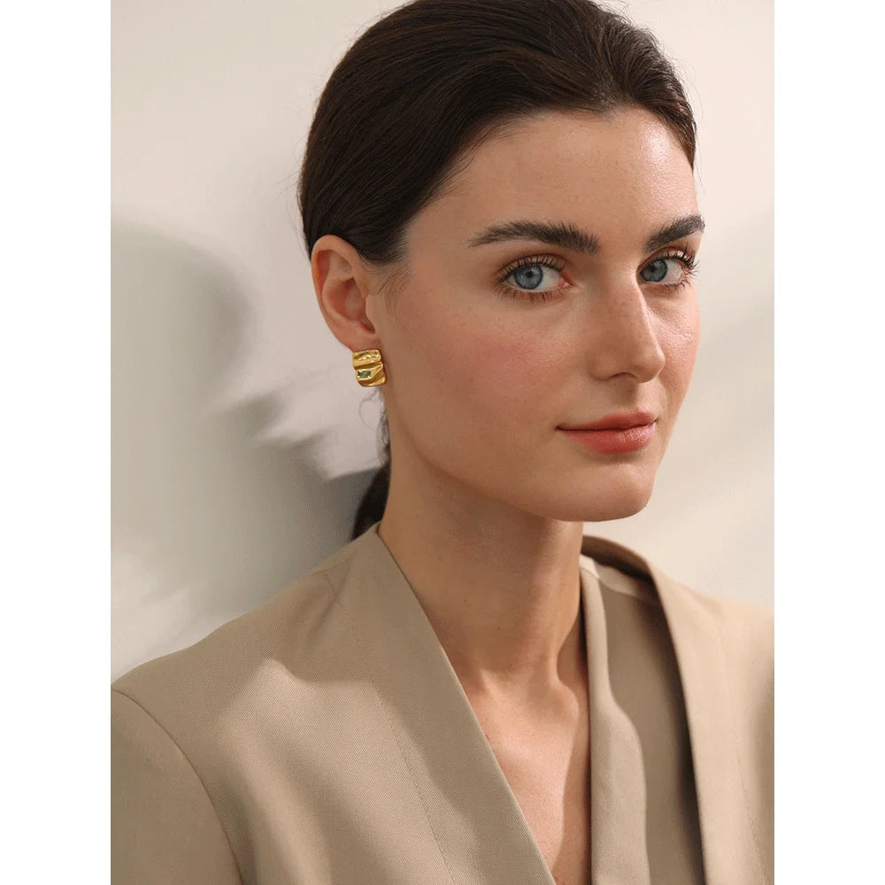 Minimalist Stainless Steel Square Small Daily Stud Earrings Stainless Steel Textured Trendy Jewelry