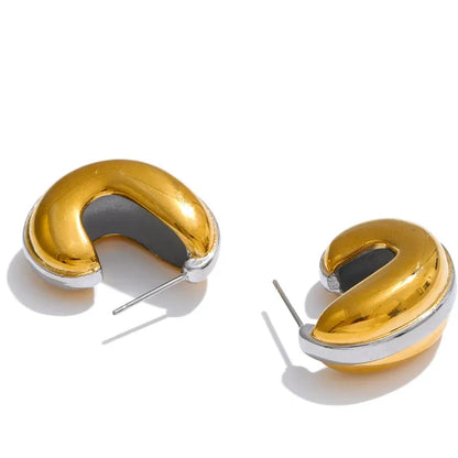 Glossy Stainless Steel C-Shape Waterproof Earrings Versatile everyday Attractive Jewelry