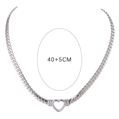 Fashion Heart Flat Collar Necklace – Polished Stainless Steel Choker