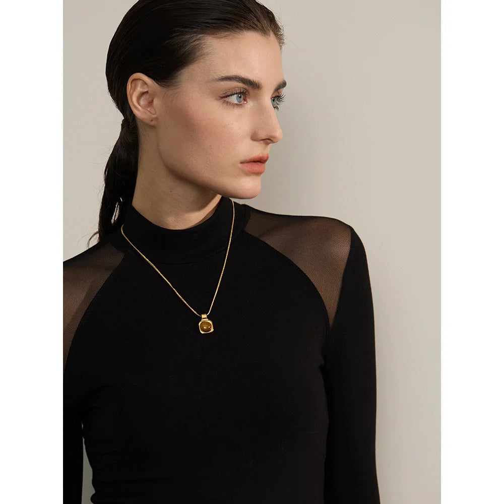 Natural Tiger Eye Gemstone Necklace – Square Pendant in Gold