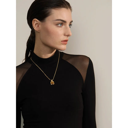 Natural Tiger Eye Gemstone Necklace – Square Pendant in Gold