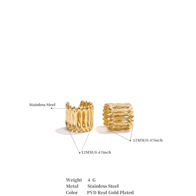 Luxe Jewels - 18K Gold Plated Layered Geometric Adjustable Ear Cuff - 316L Stainless Steel Trendy Jewellery