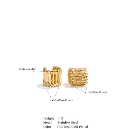 Luxe Jewels - 18K Gold Plated Layered Geometric Adjustable Ear Cuff - 316L Stainless Steel Trendy Jewellery