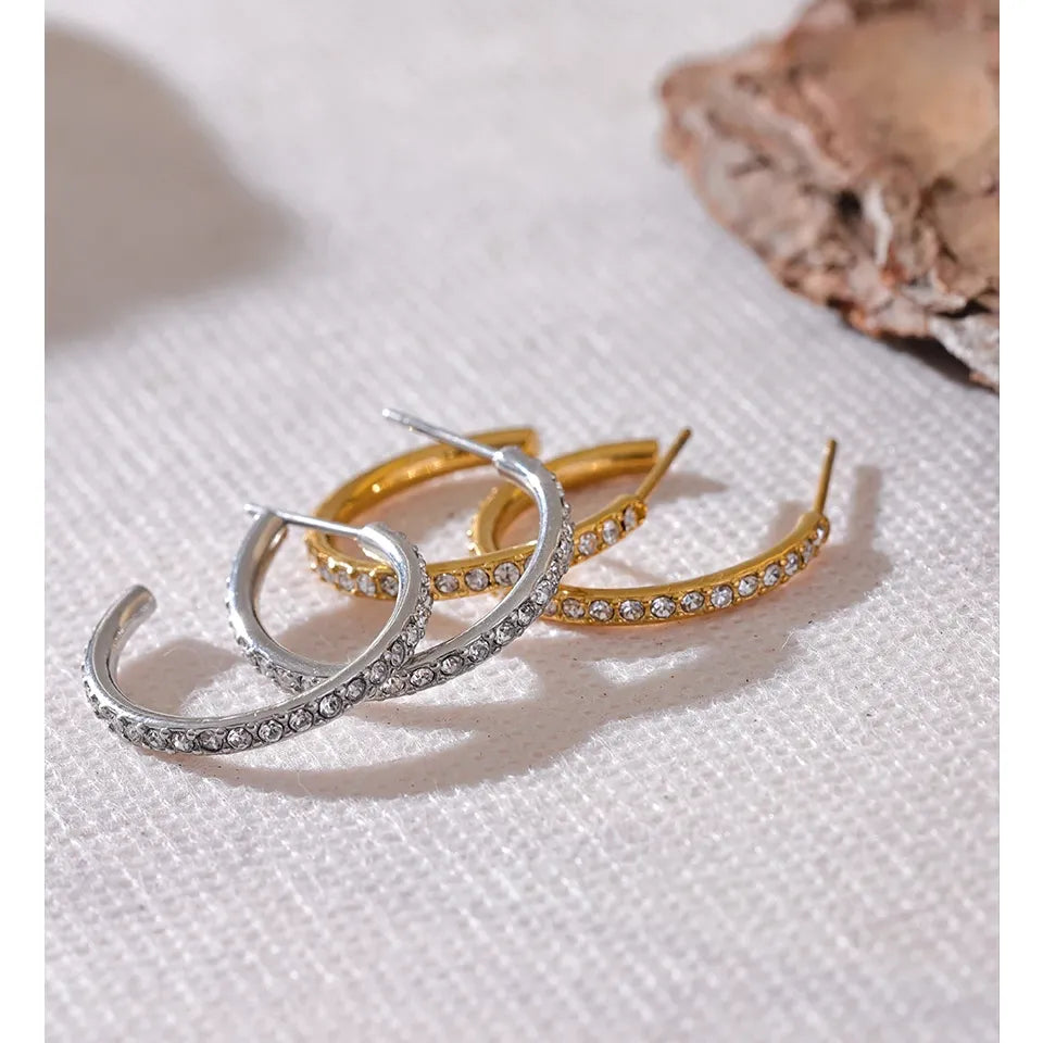 High Quality Shiny Inlaid Cubic Zirconia Stainless Steel Fashion Earrings Waterproof Jewelry