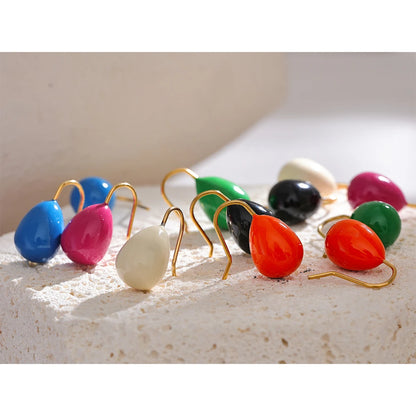 Colorful Enamel Orange Green Summer Earrings Stainless Steel Multiple Color Waterproof Jewelry