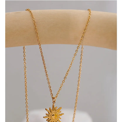 Golden Sun Pendant Necklace – Stainless Steel Trendy Jewelry
