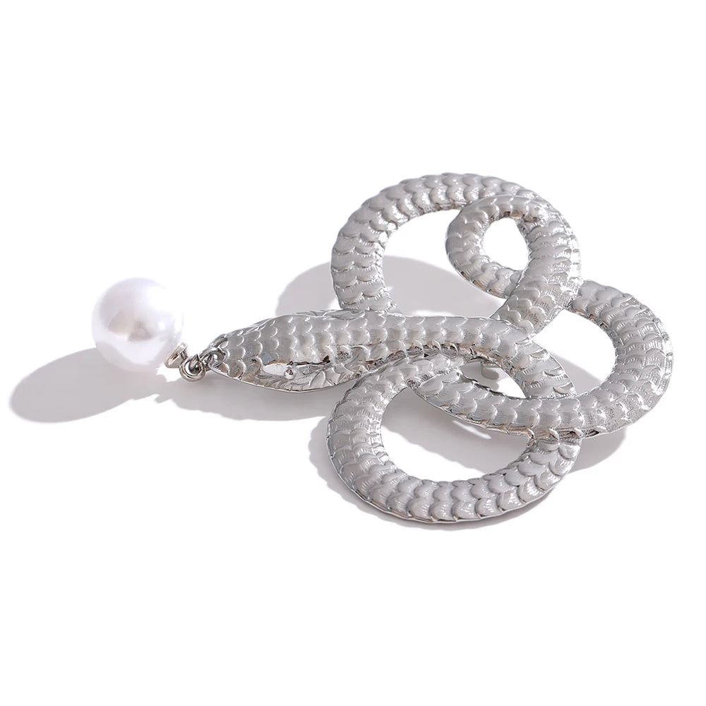 Snake Drop Pearl Brooch – 316L Stainless Steel Gold-Plated Pin