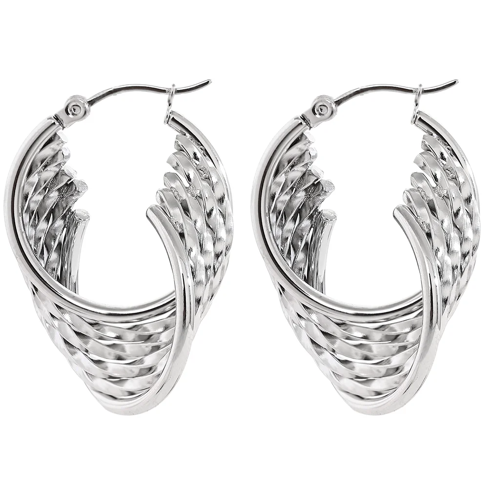 Charm Stainless Steel Twisted Hoop Earrings Waterproof Texture 18K Gold Plated Fashion Jewelry