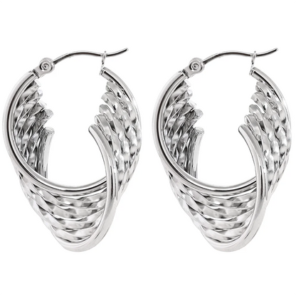 Charm Stainless Steel Twisted Hoop Earrings Waterproof Texture 18K Gold Plated Fashion Jewelry