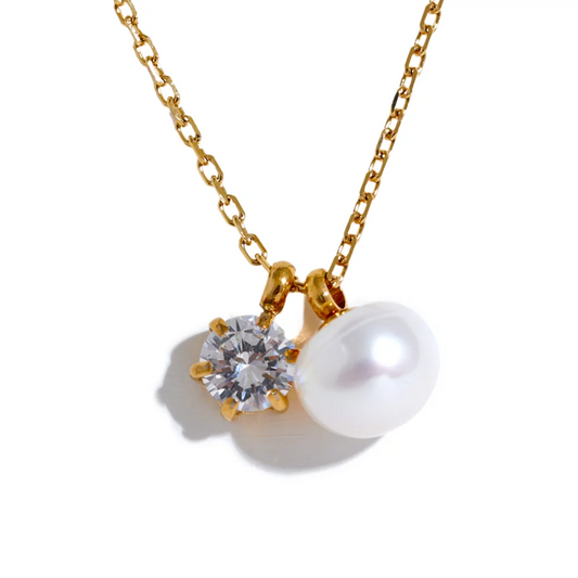 Cubic Zirconia Pearl Pendant Necklace – Timeless Gold Plated Jewelry