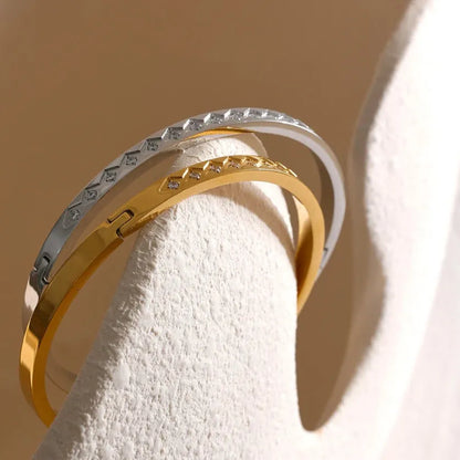 60mm Cast Bangle Bracelet – Gold Plated Stainless Steel with Zirconia