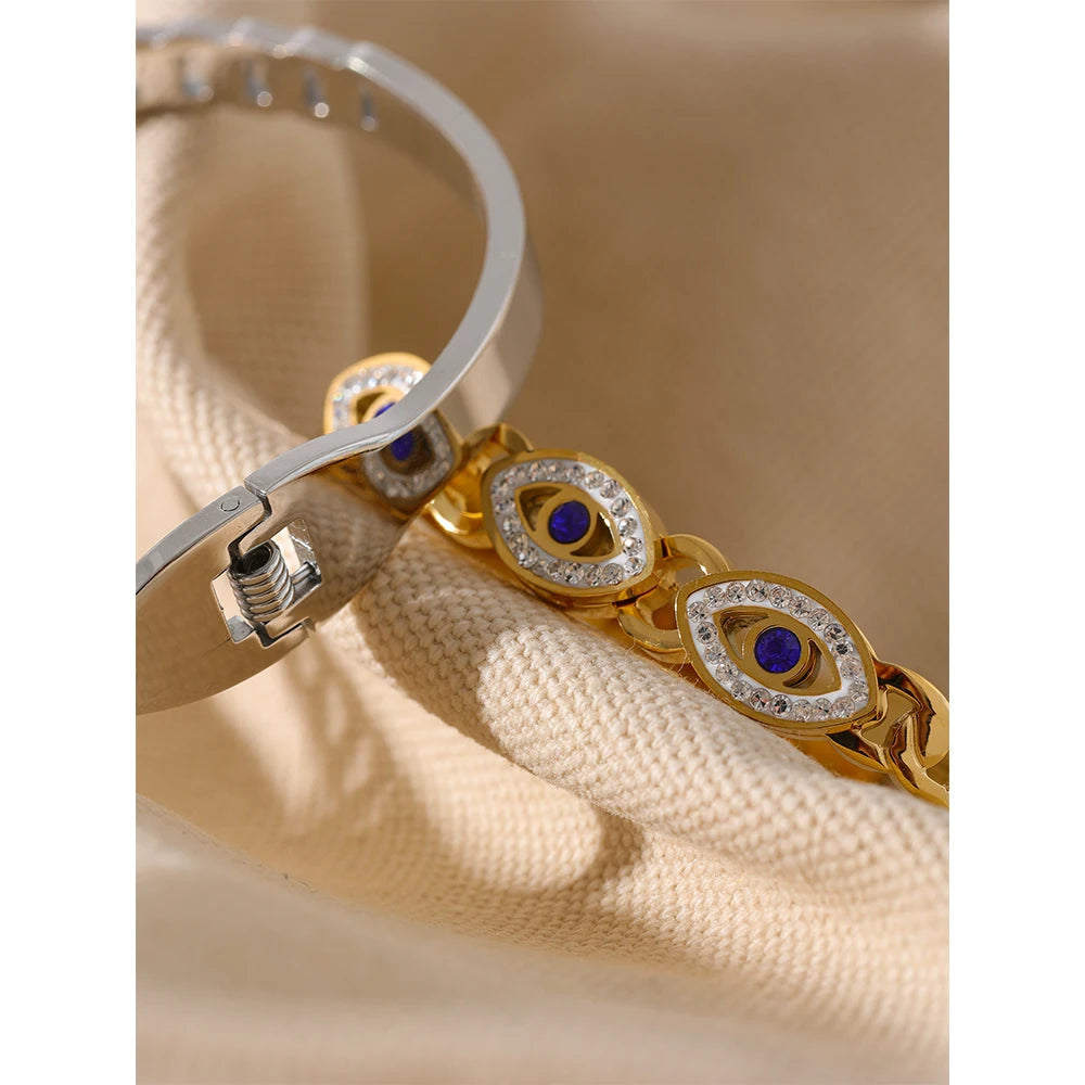 Evil Eye Zircon Bangle – 18K Gold Stainless Steel Waterproof
