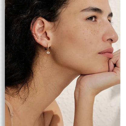 Waterproof Cubic Zirconia Flower Drop Hoop Earrings Hypoallergenic Stainless Steel Gold Color Daily Wear Fashion Jewelry