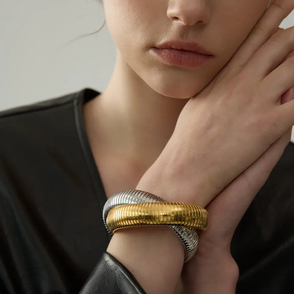 Elastic Punk Bracelet – 18K Gold Plated Stainless Steel Bangle