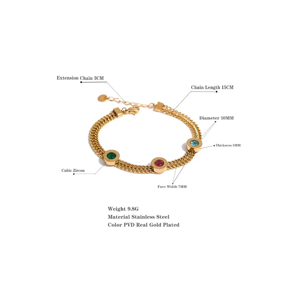 Colorful CZ Cuban Bracelet – 18K Gold Plated Stainless Steel