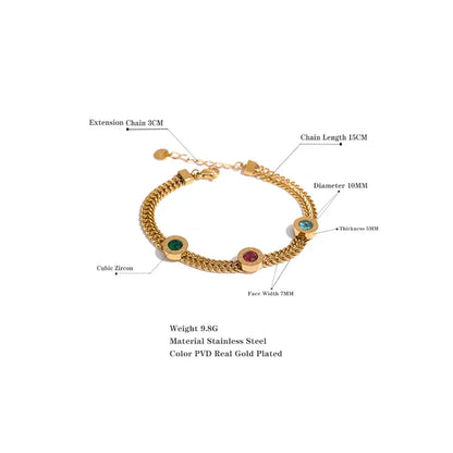 Colorful CZ Cuban Bracelet – 18K Gold Plated Stainless Steel