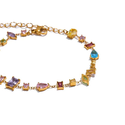 Colorful Zirconia Charm Bracelet – Gold Plated Stainless Steel, Waterproof