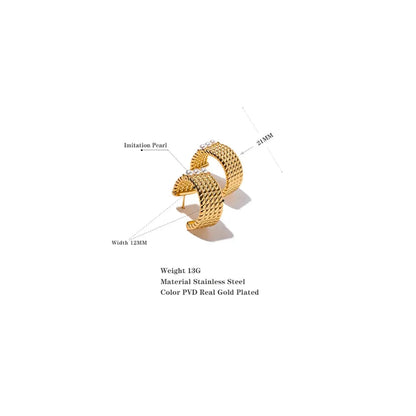 Stainless Steel 18K Gold Plated Waterproof Pearl Hoop Earrings Trendy Fashion Quality Jewelry