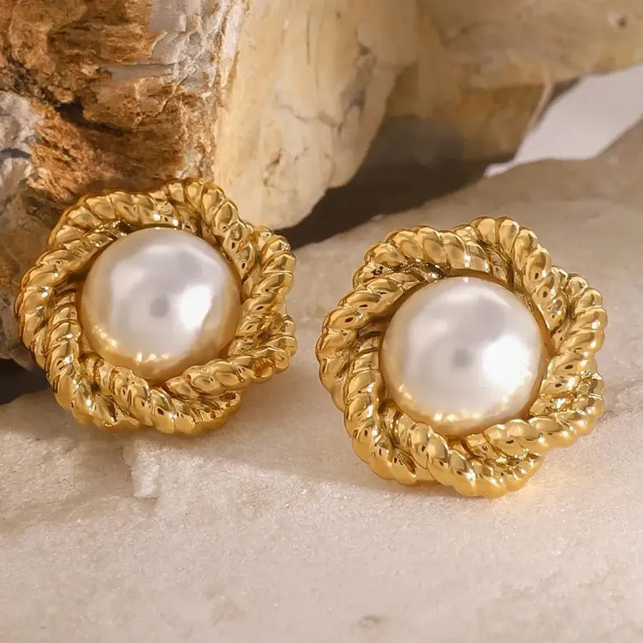 Uworld Exquisite Pearl Flower Fried Dough Twists Edge Earrings Lady Jewelry Gifts to Her Party Festival Jewelry