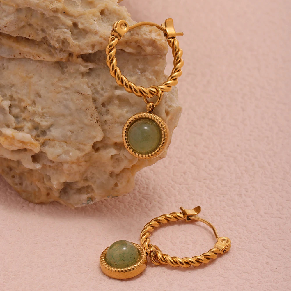Green Agate Drop Earrings – 18K Gold Plated Stainless Steel