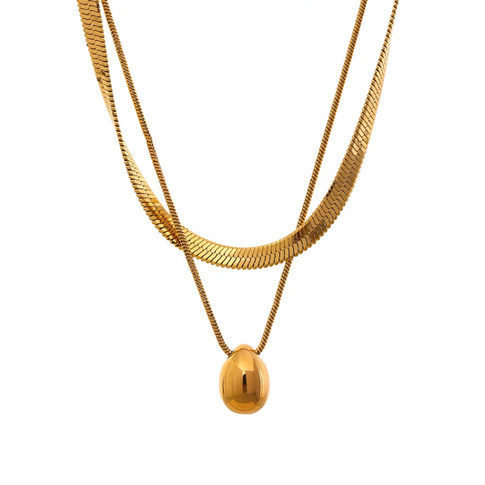Double Layer Water Drop Pendant Necklace – 18K Gold Stainless Steel