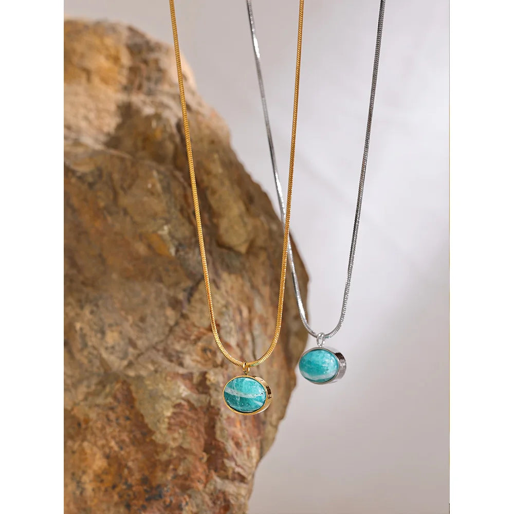Amazonite Natural Stone Pendant Necklace – Gold and Silver Plated Chain
