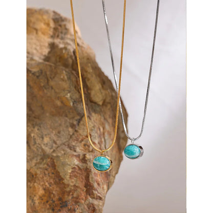 Amazonite Natural Stone Pendant Necklace – Gold and Silver Plated Chain