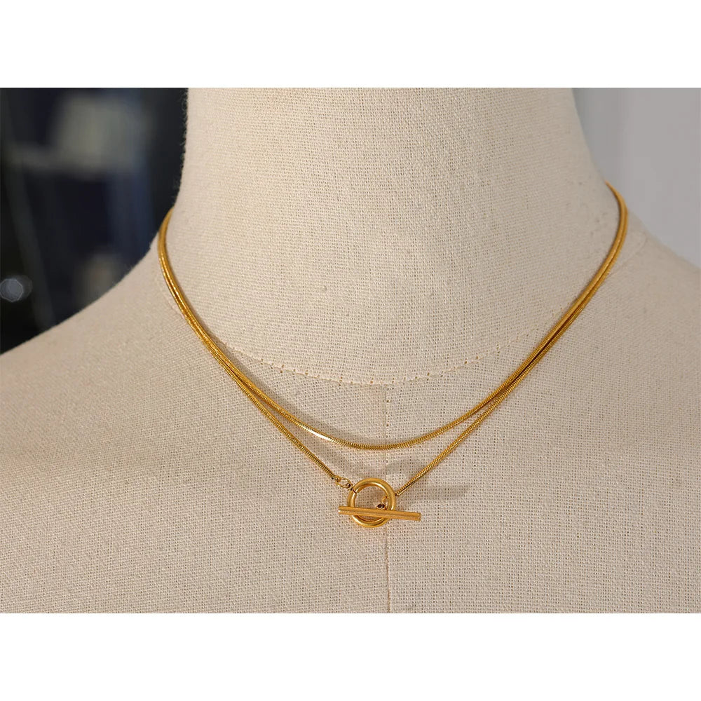 Elegant Double Layer Gold Necklace – Stainless Steel Stacking Jewelry