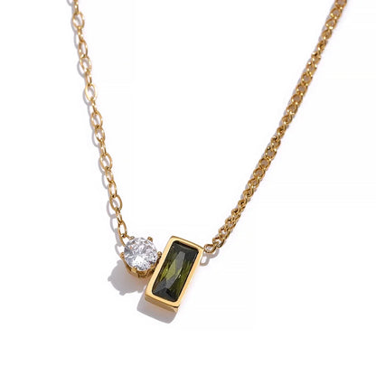 Fashion Olive Green Zirconia Necklace – Chic Gold Pendant Jewelry