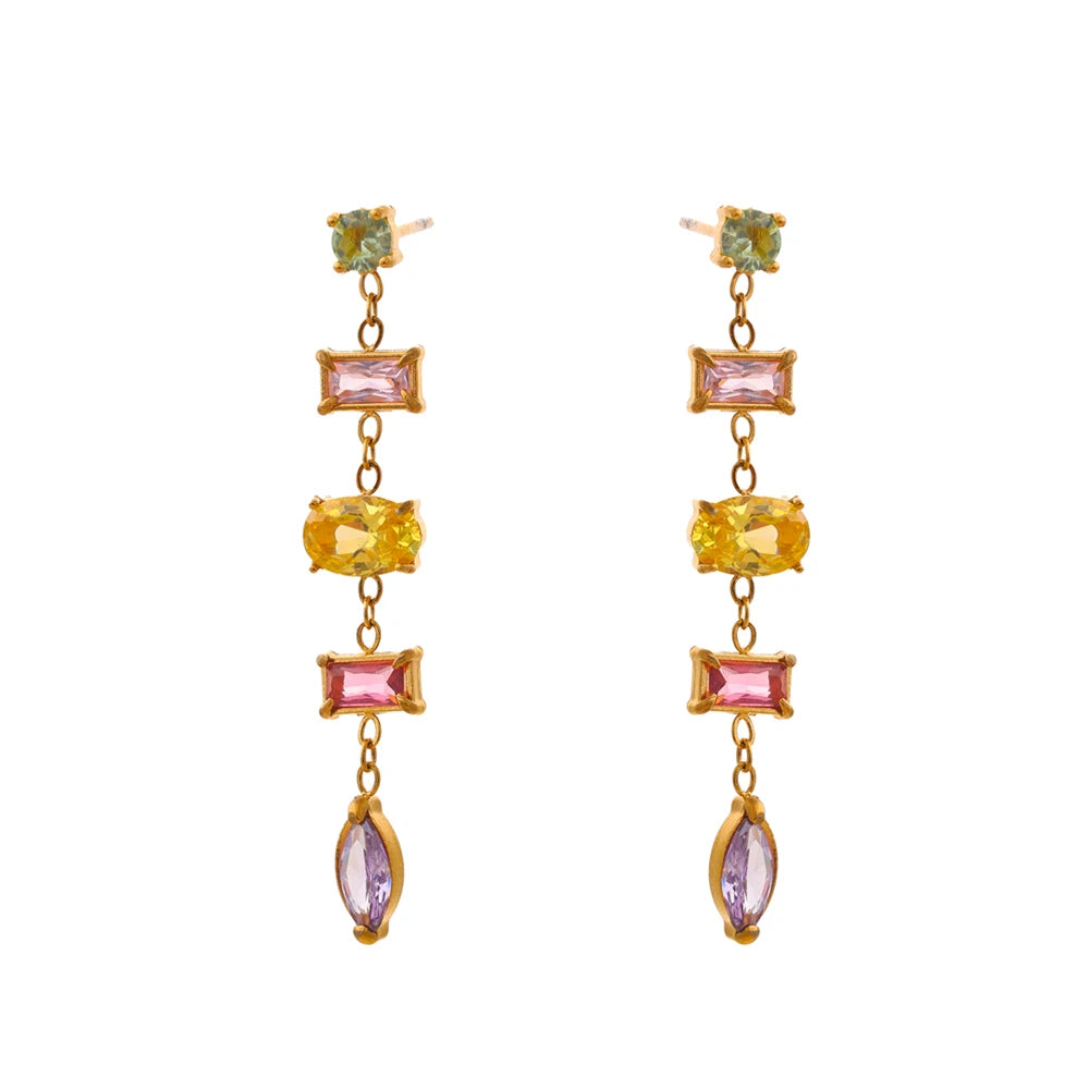 Colorful Cubic Zirconia Drop Earrings – Gold Plated, Tarnish-Free Jewelry