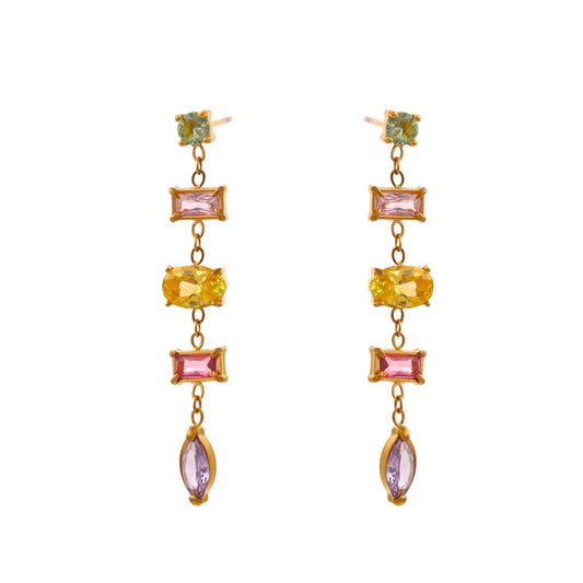Colorful Cubic Zirconia Drop Earrings – Gold Plated, Tarnish-Free Jewelry