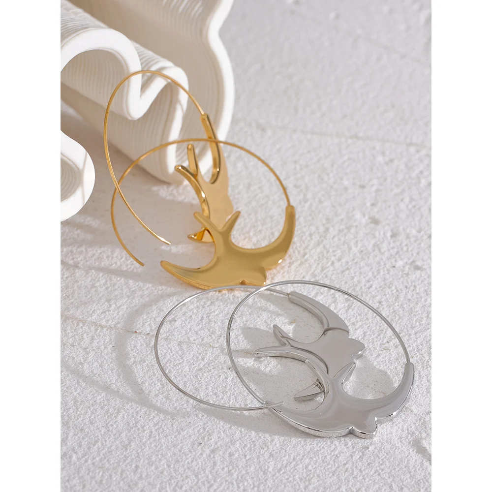 New Stainless Steel Bird Thin Hoop Earrings for Women Hypoallergenic Minimalist Metal Jewelry