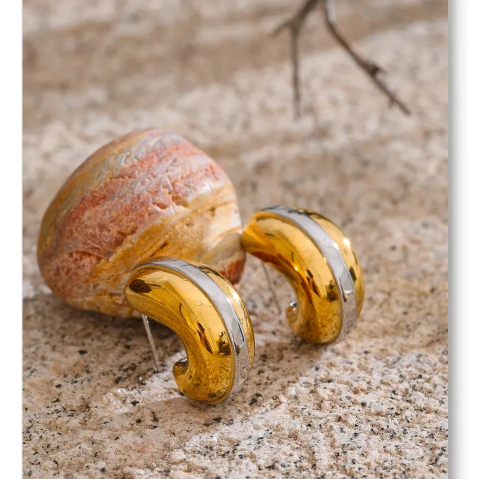 Glossy Stainless Steel C-Shape Waterproof Earrings Versatile everyday Attractive Jewelry