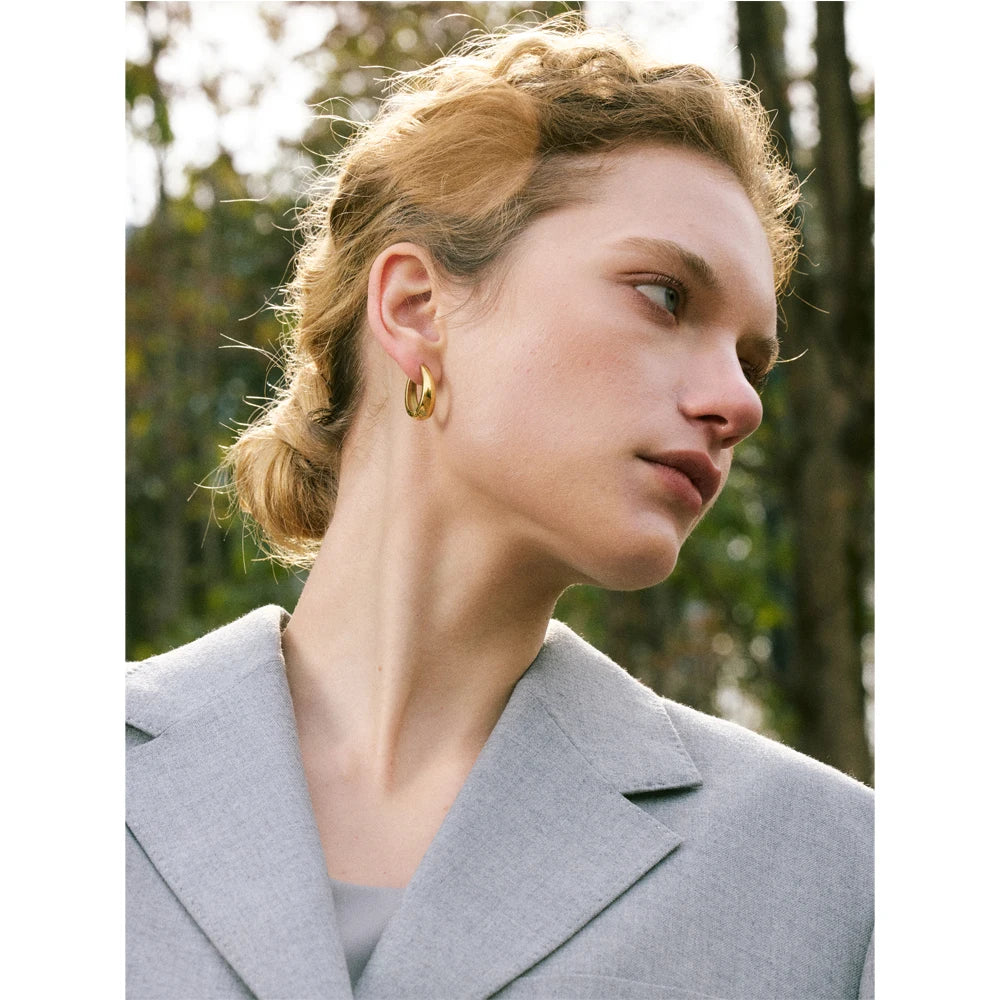 316L Stainless Steel Geometric U-Shape Hoop Earrings 18K Gold PVD Plated Popular Waterproof Jewelry