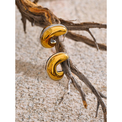 Glossy Stainless Steel C-Shape Waterproof Earrings Versatile everyday Attractive Jewelry