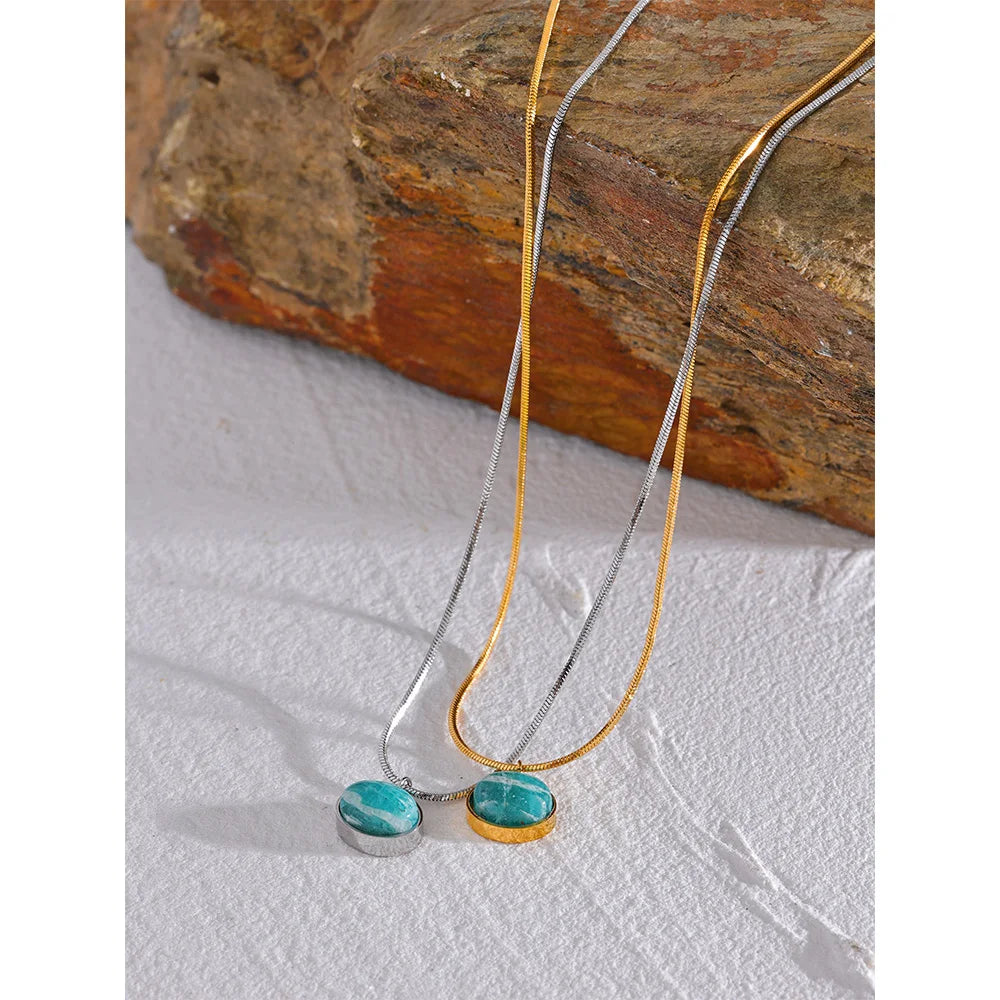 Amazonite Natural Stone Pendant Necklace – Gold and Silver Plated Chain