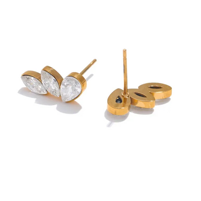 Waterproof Shiny Cubic Zirconia Exquisite Wing Small Stud Earrings - 18K Gold Plated Stainless Steel Chic Jewelry