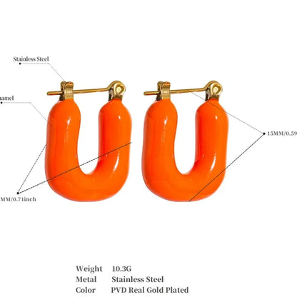 Bold 7-Color Enamel Chunky Hoop Earrings – Stainless Steel Square Shape