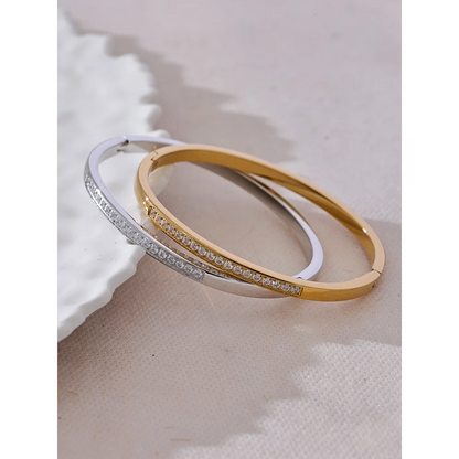 Cubic Zirconia Bangle – 60mm Gold-Plated Stainless Steel Daily Bracelet