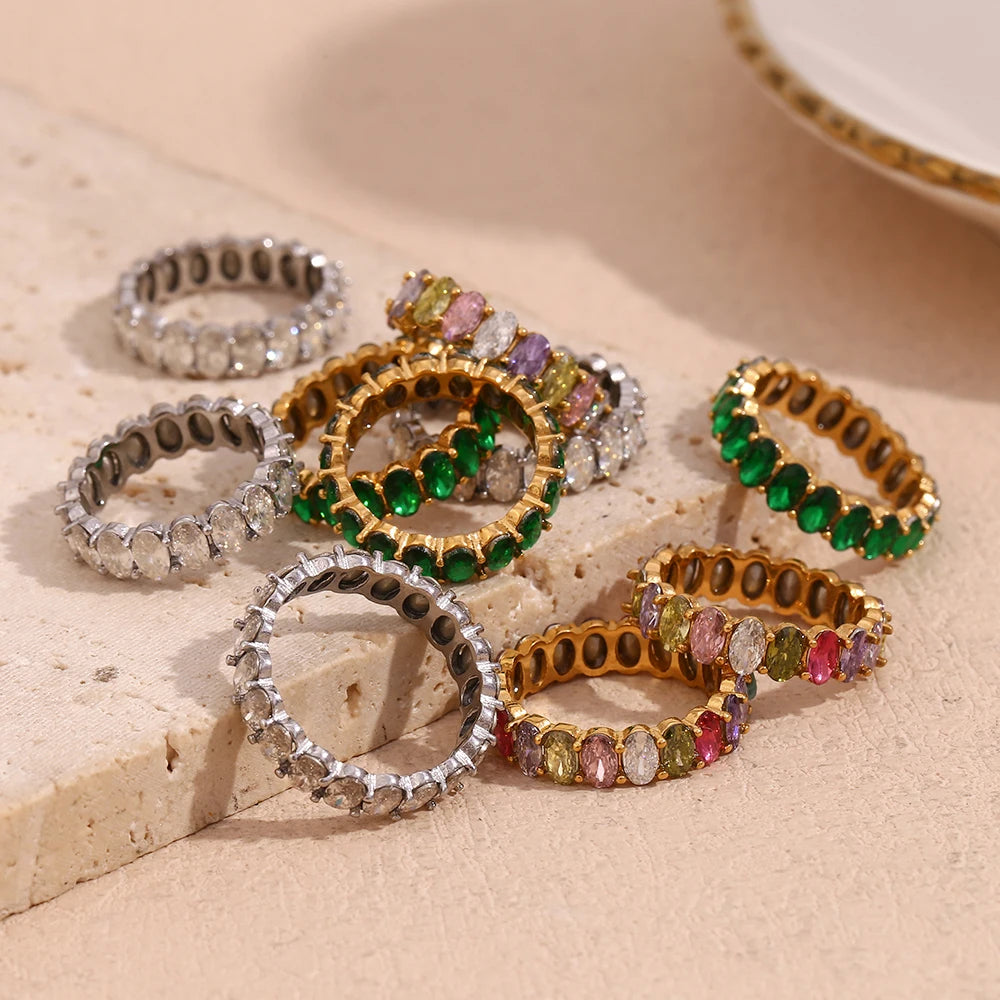 Luxe Jewels Zircon Oval Crystal Band Women’s Ring – 18K Gold Plated Tarnish-Free