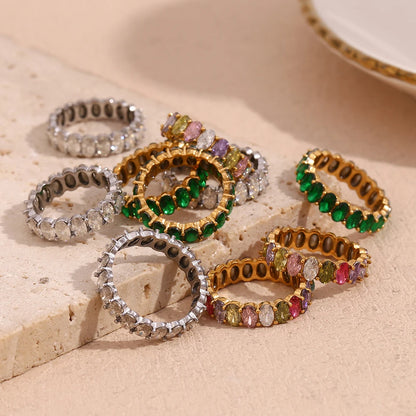 Luxe Jewels Zircon Oval Crystal Band Women’s Ring – 18K Gold Plated Tarnish-Free