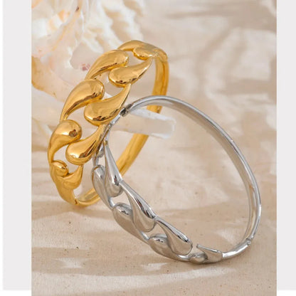 Water Drop Hollow Bangle – 64mm Gold-Plated Stainless Steel Statement Bracelet