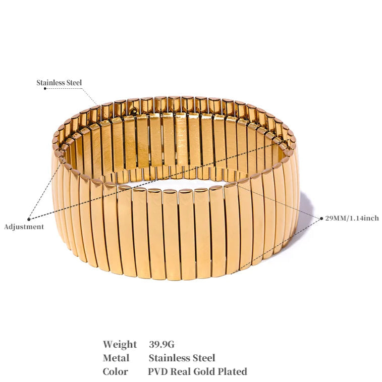 Elastic Wide Statement Bracelet – 18K Gold Plated 316L Stainless Steel