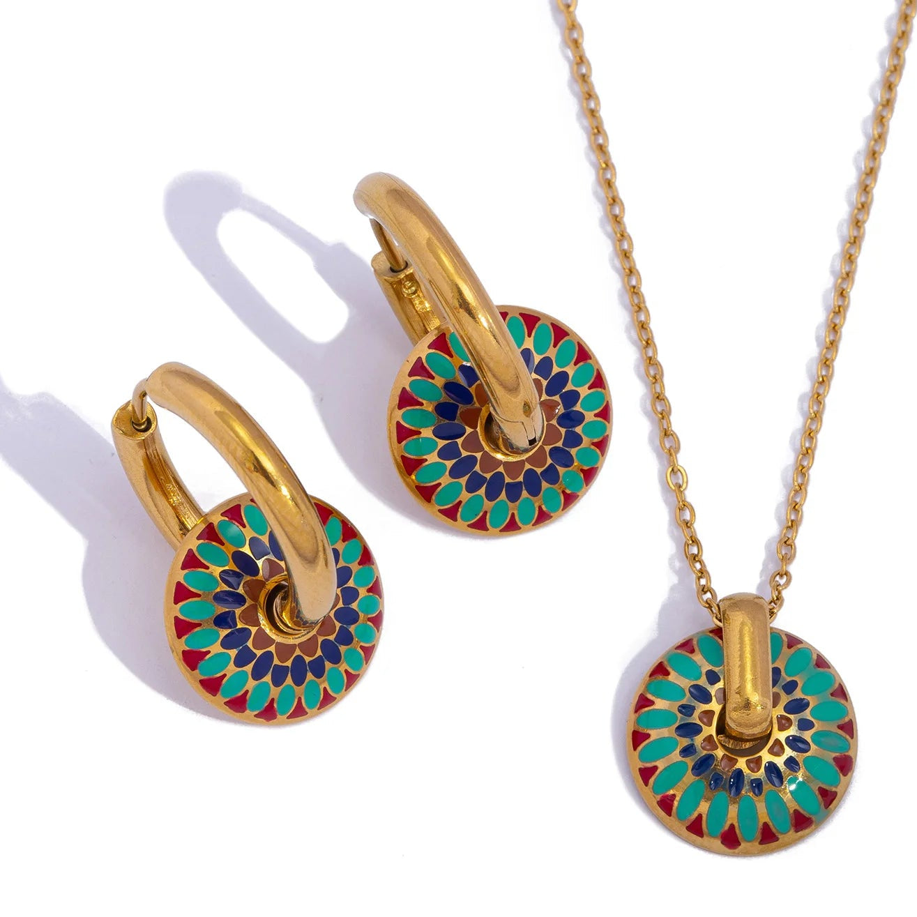 18K Gold Plated Stainless Steel Painted Daisy Jewelry Set for Women, Boho Floral Earrings & Necklace Hypoallergenic Summer Gift