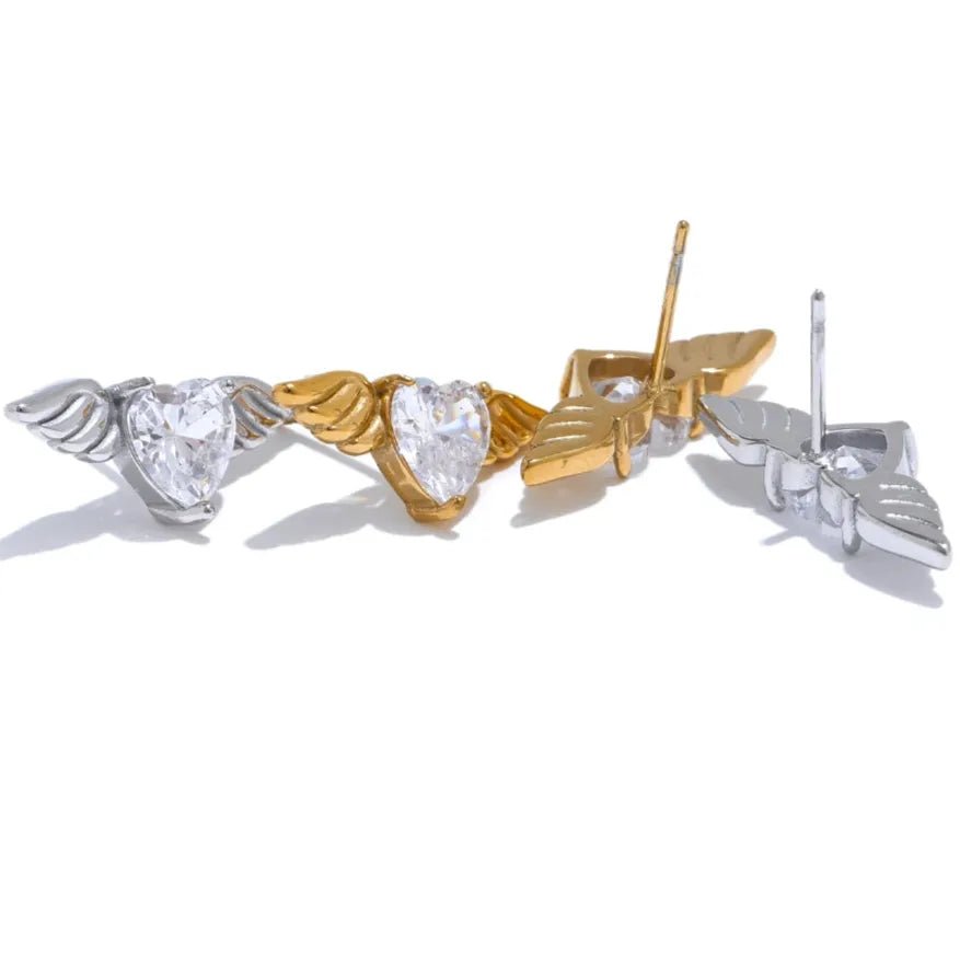 Cubic Zirconia Gold Wing Stud Earrings – Hypoallergenic, Dazzling