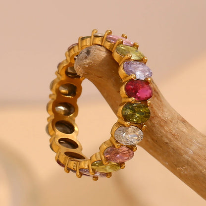 Luxe Jewels Zircon Oval Crystal Band Women’s Ring – 18K Gold Plated Tarnish-Free