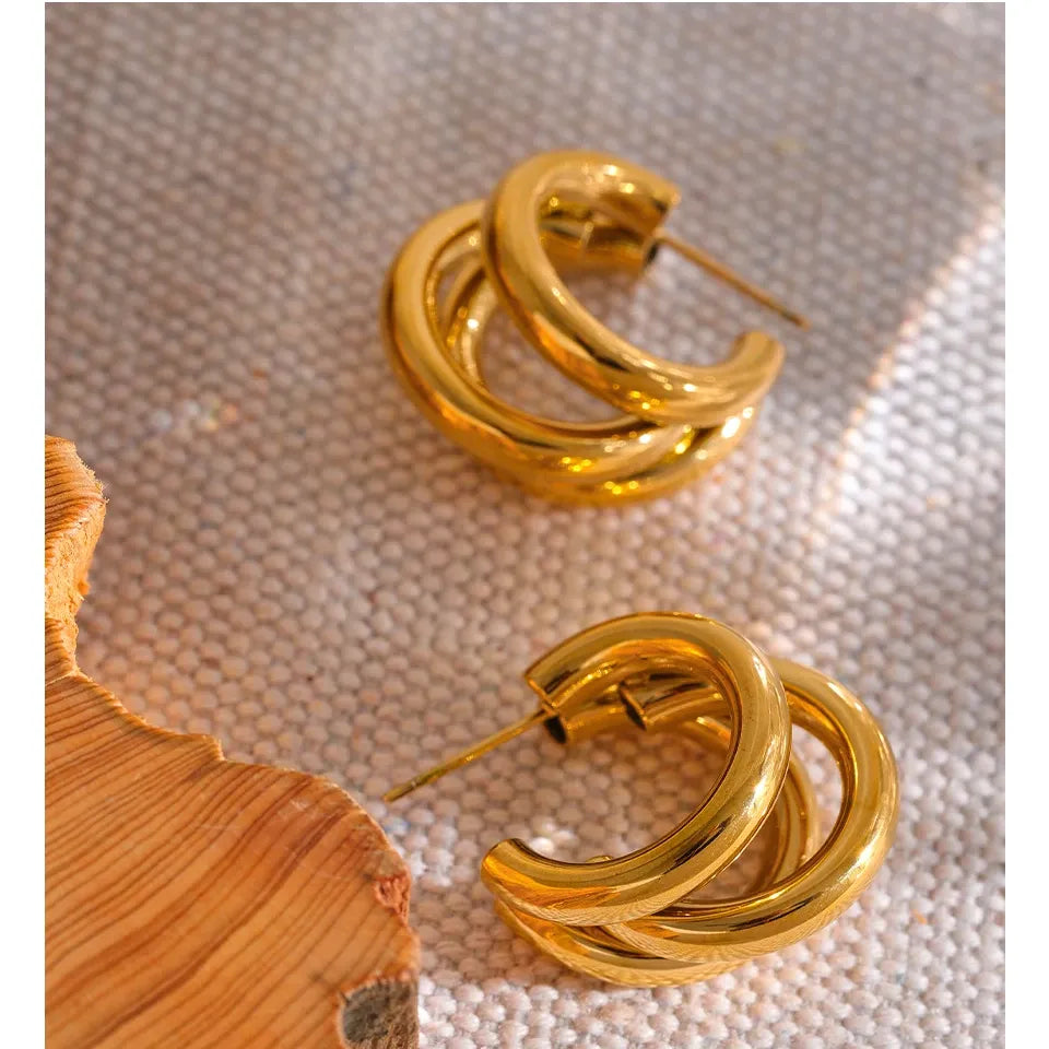 New Stainless Steel 18K Gold Plated Metallic Huggie Hoop Earrings