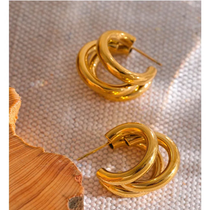 New Stainless Steel 18K Gold Plated Metallic Huggie Hoop Earrings