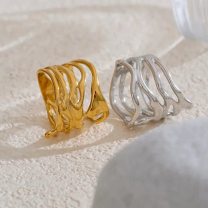 Luxe Jewels 316L Stainless Steel Layered Hollow Ring – 18K PVD Gold Plated Jewelry