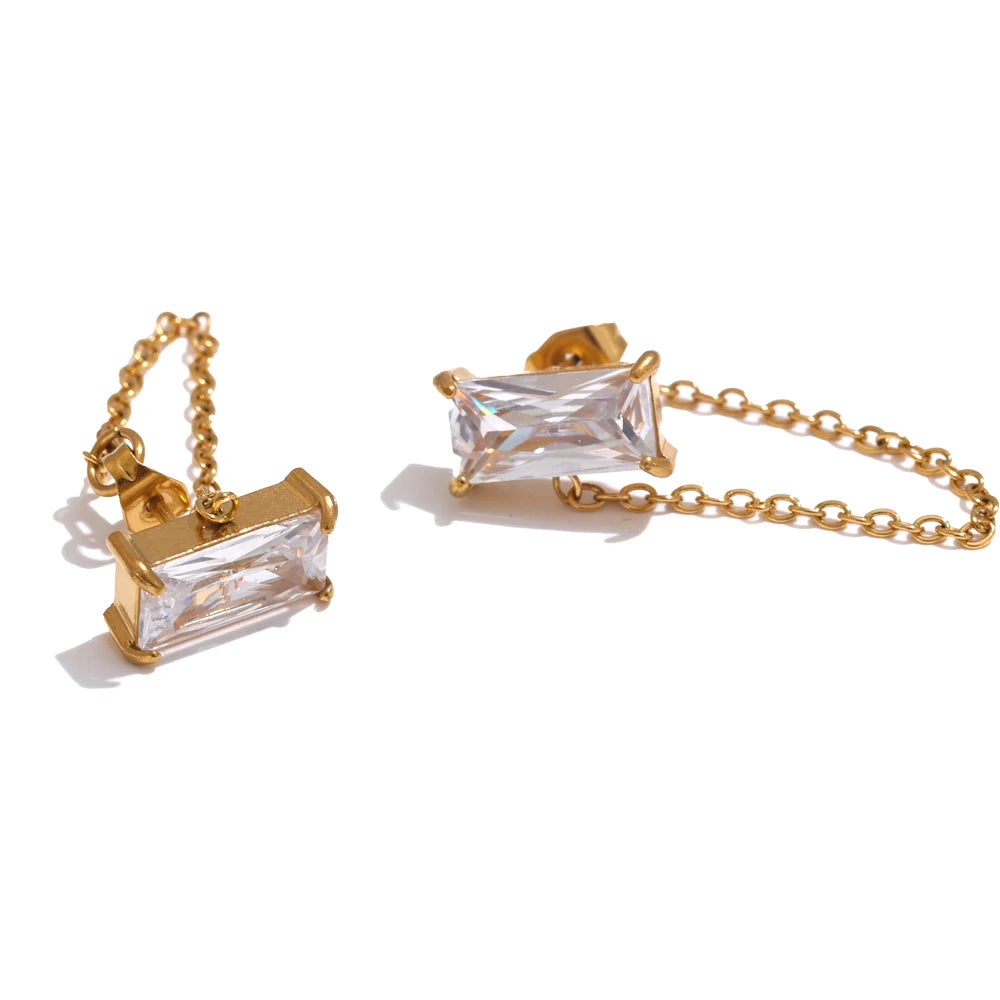 Tarnish-Free Gold Plated Drop Earrings – Shiny Cubic Zirconia Gemstones